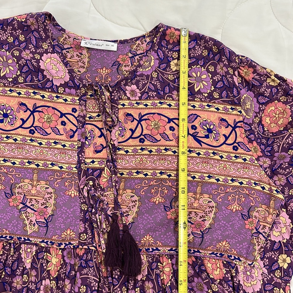 Loose Fitting Floral Boho Style Rayon Dress NWT - Picture 8 of 12